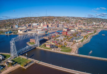 Aerial View of the popular Canal Park Area of Duluth, Minnesota